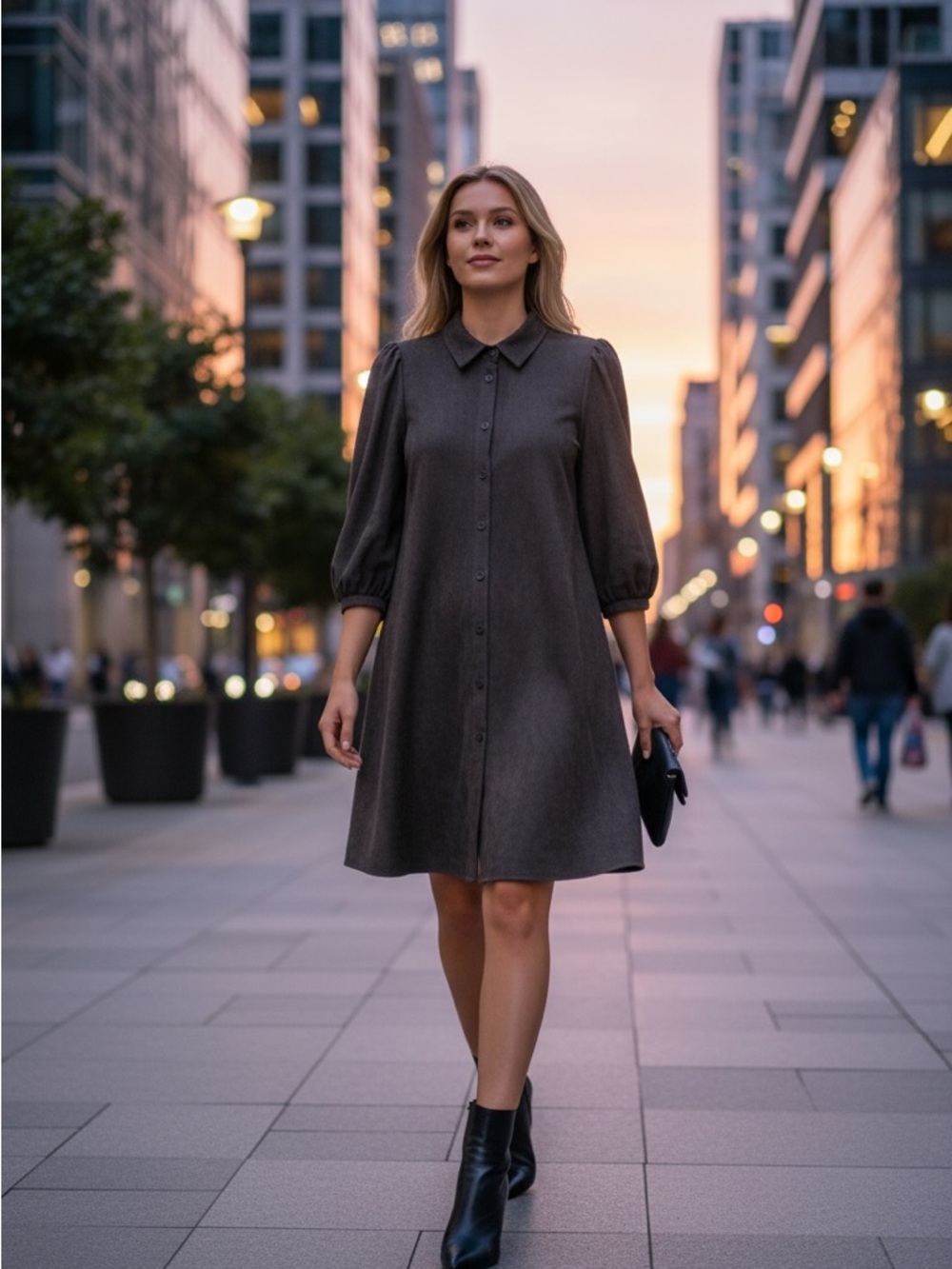 DOLCE CABO BLACK Faux suede puff sleeve shirt dress - M - NWT